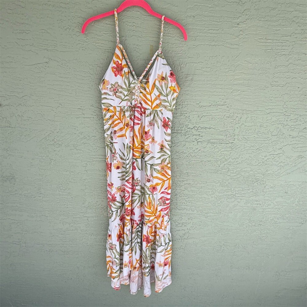 Derek Heart Maxi Dress Womens XL Tropical Floral V-Neck Braided Straps